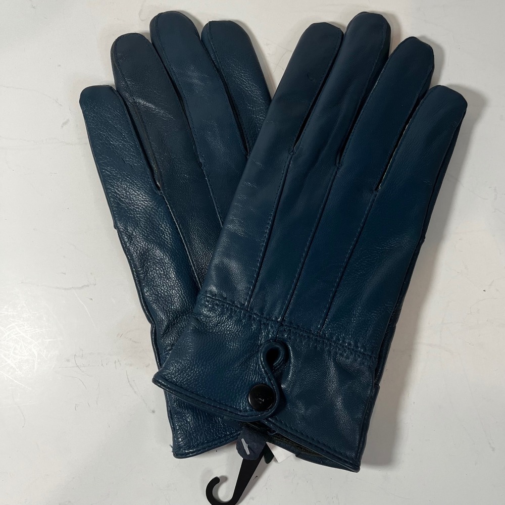 Women Teal Blue Genuine Leather Gloves Faux Fur Lined Snap Wrist Size XL